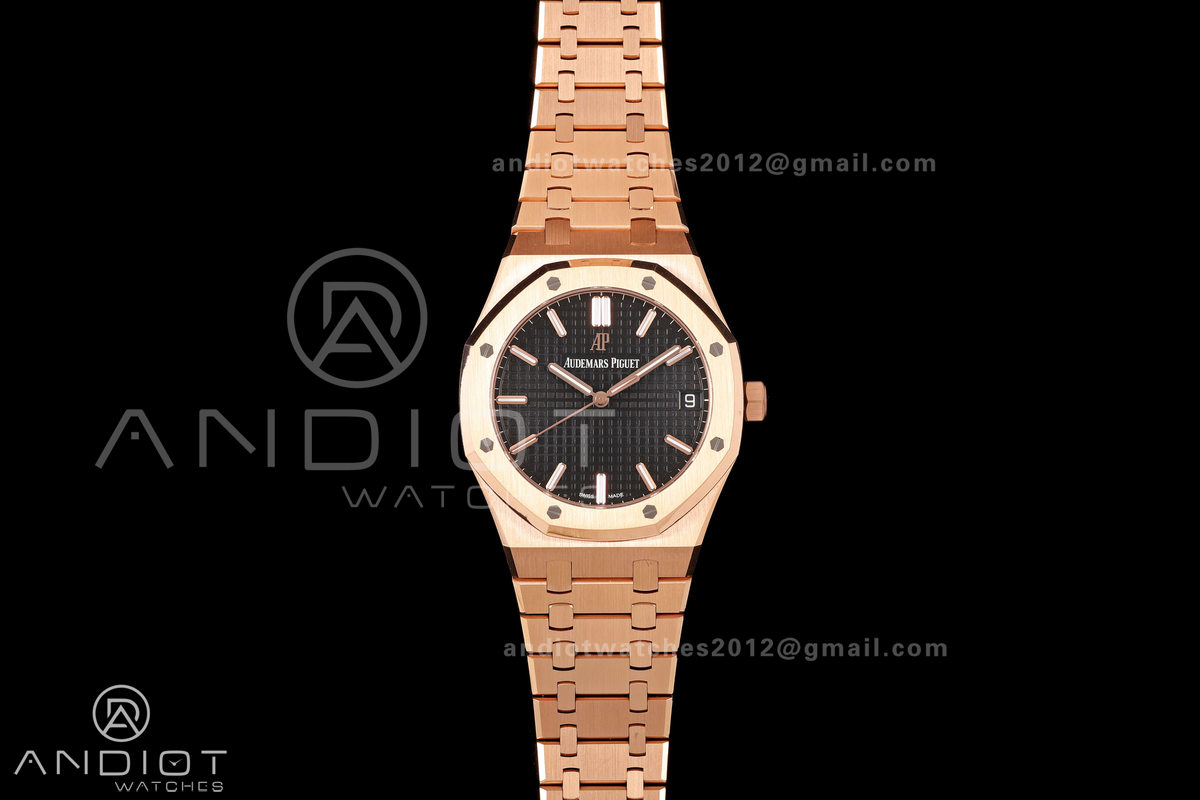 Royal Oak 41mm 15500 RG DDF 1:1 Best Edition Black Dial on RG Bracelet DD4302 Super Clone (Weighted)